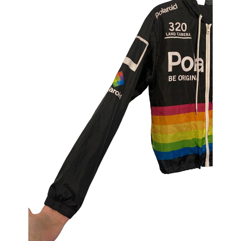 Polaroid Black Full Zip Windbreaker Full Zip Hooded Jacket Size Small - Picture 5 of 8